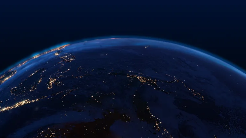 Vista da Terra do espaço mostrando conexões globais